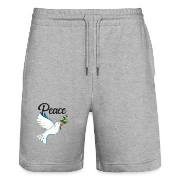 PEACE Dove of Peace - Stanley/Stella Trainer Unisex Organic Jogging Shorts - heather grey - Front - Nik (191cm) & Marisol (170cm)