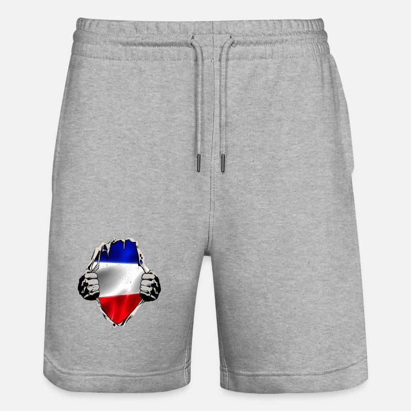 Drapeau rouge bleu-blanc - Short de jogging bio TRAINER Stanley/Stella unisexe - gris chiné