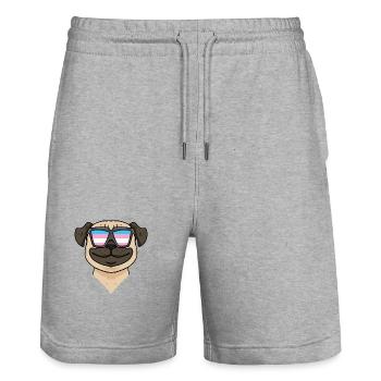Transgender Mops Hund - Hund mit Brille - Stanley/Stella Unisex Bio Joggingshorts Trainer  - Grau meliert - Vorne - Nik (191cm) & Marisol (170cm)