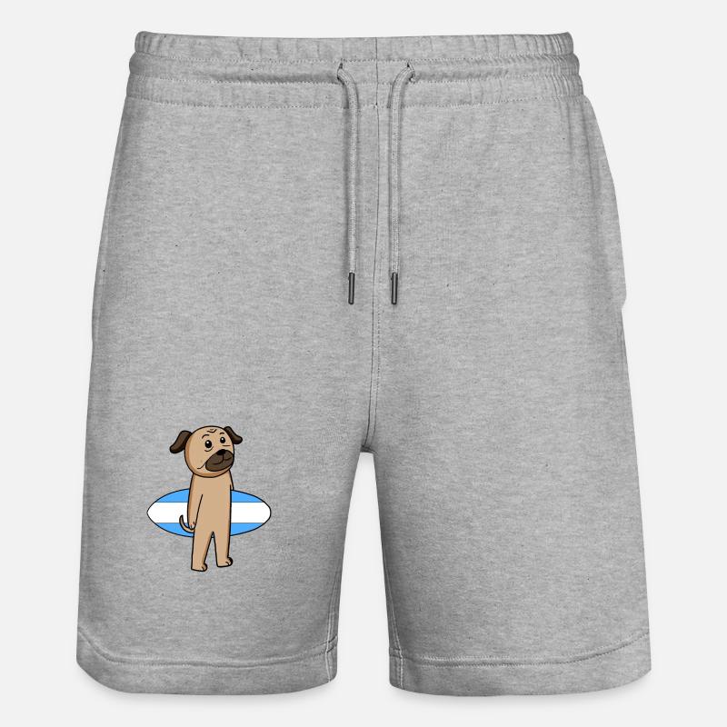 Surfboard Dog Pug Surfing Cadeau - Short de jogging bio TRAINER Stanley/Stella unisexe - gris chiné