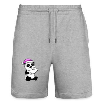 Panda with pillow and sleeping cap - Stanley/Stella Trainer Unisex Organic Jogging Shorts - heather grey - Front - Nik (191cm) & Marisol (170cm)