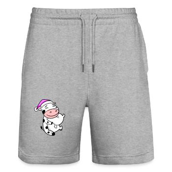 Cow with pillow and sleeping cap - Stanley/Stella Trainer Unisex Organic Jogging Shorts - heather grey - Front - Nik (191cm) & Marisol (170cm)
