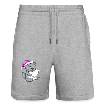 Cat Cat Breed British Shorthair - Stanley/Stella Trainer Unisex Organic Jogging Shorts - heather grey - Front - Nik (191cm) & Marisol (170cm)