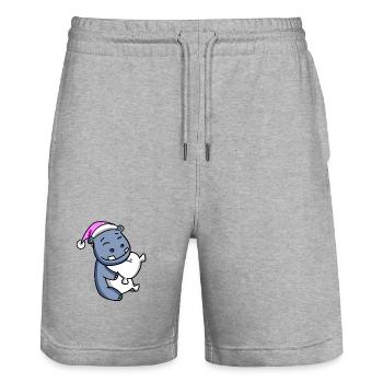 Hippo with pillow and sleeping cap - Stanley/Stella Trainer Unisex Organic Jogging Shorts - heather grey - Front - Nik (191cm) & Marisol (170cm)