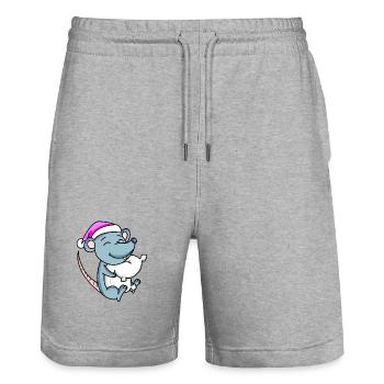 Maus mit Kissen und Schlafmütze - Stanley/Stella Unisex Bio Joggingshorts Trainer  - Grau meliert - Vorne - Nik (191cm) & Marisol (170cm)
