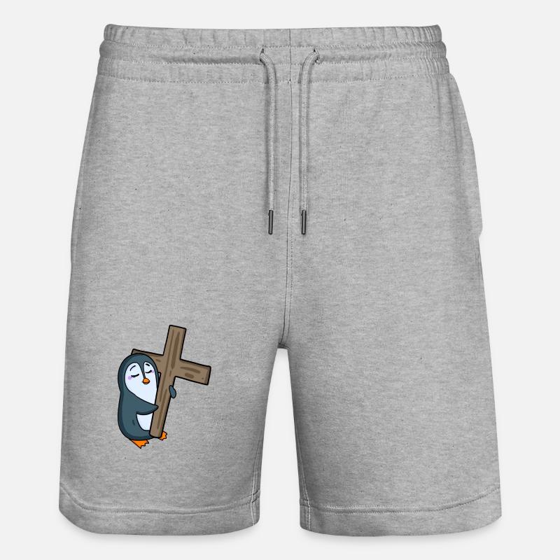 Pingouin avec croix - Short de jogging bio TRAINER Stanley/Stella unisexe - gris chiné