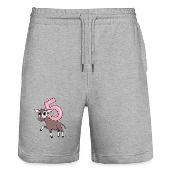 Mädchen 5 Jahre alt Okapi 5. Geburtstag Geschenk - Stanley/Stella Unisex Bio Joggingshorts Trainer  - Grau meliert - Vorne - Nik (191cm) & Marisol (170cm)