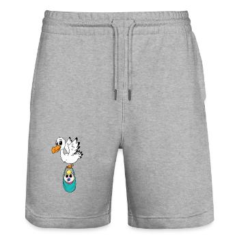 Vogel mit Baby Schwangerschaft - Stanley/Stella Unisex Bio Joggingshorts Trainer  - Grau meliert - Vorne - Nik (191cm) & Marisol (170cm)