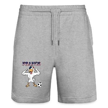 Coq Français Sports France avec Ballon de Football - Short de jogging bio TRAINER Stanley/Stella unisexe - gris chiné - Devant - Nik (191cm) & Marisol (170cm)