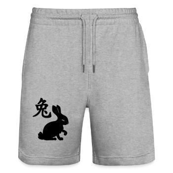 Lapin à caractère chinois avec image de lapin - Short de jogging bio TRAINER Stanley/Stella unisexe - gris chiné - Devant - Nik (191cm) & Marisol (170cm)