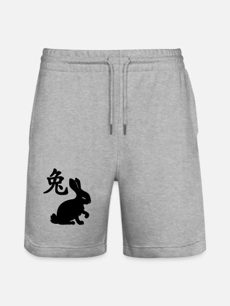 Chinese character rabbit with rabbit image - Stanley/Stella Trainer Unisex Organic Jogging Shorts - heather grey
