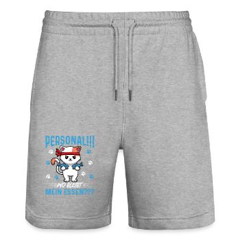 Staff!!! Where is my food??? - Stanley/Stella Trainer Unisex Organic Jogging Shorts - heather grey - Front - Nik (191cm) & Marisol (170cm)