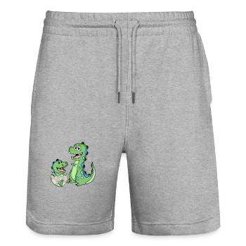 Dinosaure avec bébé dinosaure - Short de jogging bio TRAINER Stanley/Stella unisexe - gris chiné - Devant - Nik (191cm) & Marisol (170cm)