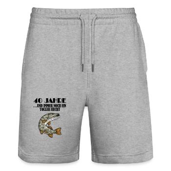 40. Geburtstag Angler Lustiger Spruch - 40 Jahre - Stanley/Stella Unisex Bio Joggingshorts Trainer  - Grau meliert - Vorne - Nik (191cm) & Marisol (170cm)