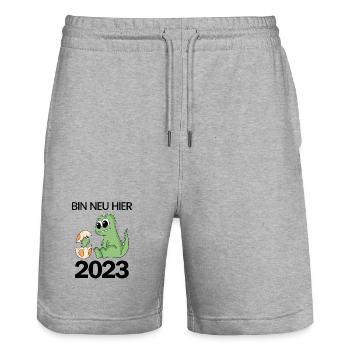 Baby Geburt 2023 Schwanger Geschenk - Stanley/Stella Unisex Bio Joggingshorts Trainer  - Grau meliert - Vorne - Nik (191cm) & Marisol (170cm)