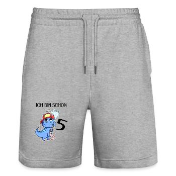 5 Jahre alt - 5. Geburtstag mit Tier Motiv - Stanley/Stella Unisex Bio Joggingshorts Trainer  - Grau meliert - Vorne - Nik (191cm) & Marisol (170cm)