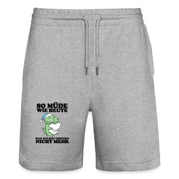 Müde Spruch lustig Schlafen Ausschlafen Faul - Stanley/Stella Unisex Bio Joggingshorts Trainer  - Grau meliert - Vorne - Nik (191cm) & Marisol (170cm)