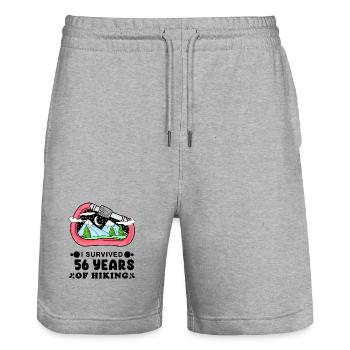 Berg Wanderer 56. Geburtstag 56 Jahre alt Geschenk - Stanley/Stella Unisex Bio Joggingshorts Trainer  - Grau meliert - Vorne - Nik (191cm) & Marisol (170cm)