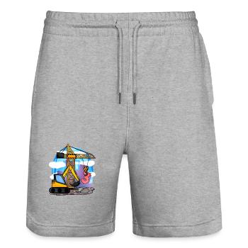 3rd birthday 3 years crane construction site excavator boy - Stanley/Stella Trainer Unisex Organic Jogging Shorts - heather grey - Front - Nik (191cm) & Marisol (170cm)