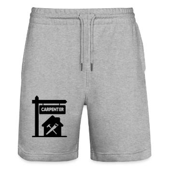 Transparentes Schild mit Textschreiner - Stanley/Stella Unisex Bio Joggingshorts Trainer  - Grau meliert - Vorne - Nik (191cm) & Marisol (170cm)