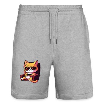 Cat Gaming Gamer Gamers Gamblers - Stanley/Stella Trainer Unisex Organic Jogging Shorts - heather grey - Front - Nik (191cm) & Marisol (170cm)