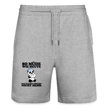 Müde Spruch lustig Schlafen Ausschlafen Faul - Stanley/Stella Unisex Bio Joggingshorts Trainer  - Grau meliert - Vorne - Nik (191cm) & Marisol (170cm)