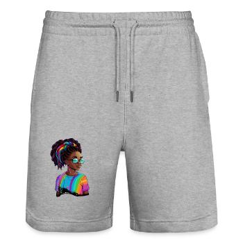 Colorful Dreadlocks and Rainbow T-Shirt - Stanley/Stella Trainer Unisex Organic Jogging Shorts - heather grey - Front - Nik (191cm) & Marisol (170cm)