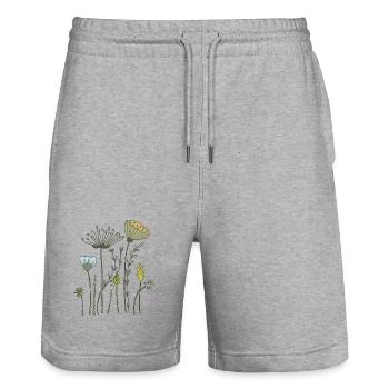 dried flowers flower meadow - Stanley/Stella Trainer Unisex Organic Jogging Shorts - heather grey - Front - Nik (191cm) & Marisol (170cm)