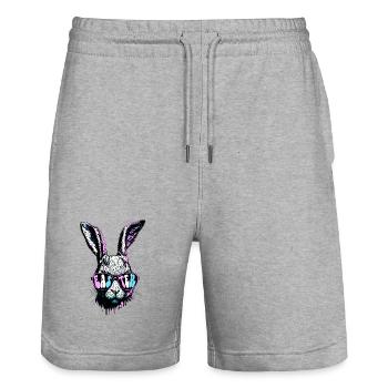 Groovy Rabbit With Sunglasses Easter Gift - Stanley/Stella Trainer Unisex Organic Jogging Shorts - heather grey - Front - Nik (191cm) & Marisol (170cm)