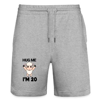 20 birthday - 20 years - hug - Stanley/Stella Trainer Unisex Organic Jogging Shorts - heather grey - Front - Nik (191cm) & Marisol (170cm)