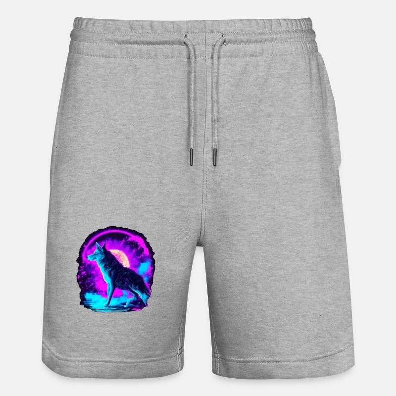 Wolf Neon Illustration Synthwave Art - Short de jogging bio TRAINER Stanley/Stella unisexe - gris chiné