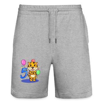 5 Birthday 5 years old with animal motif - Five - Stanley/Stella Trainer Unisex Organic Jogging Shorts - heather grey - Front - Nik (191cm) & Marisol (170cm)