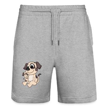 Hund Familie - Hund mit Baby - Stanley/Stella Unisex Bio Joggingshorts Trainer  - Grau meliert - Vorne - Nik (191cm) & Marisol (170cm)