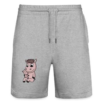 Pferd Familie - Pferd mit Baby - Stanley/Stella Unisex Bio Joggingshorts Trainer  - Grau meliert - Vorne - Nik (191cm) & Marisol (170cm)
