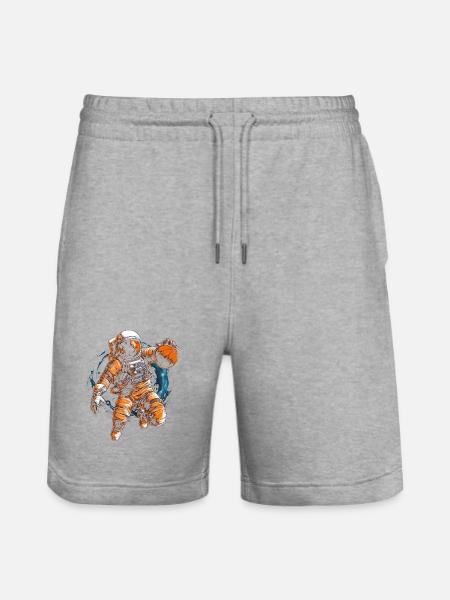 Astronaut playing basketball in space Graphics - Stanley/Stella Trainer Unisex Organic Jogging Shorts - heather grey