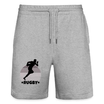 rugby, rugby sport, rugby fan - Stanley/Stella Trainer Unisex Organic Jogging Shorts - heather grey - Front - Nik (191cm) & Marisol (170cm)