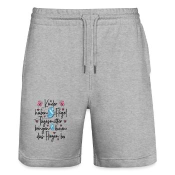 Tagesmutter Danke - Kinder haben Flügel  - Stanley/Stella Unisex Bio Joggingshorts Trainer  - Grau meliert - Vorne - Nik (191cm) & Marisol (170cm)