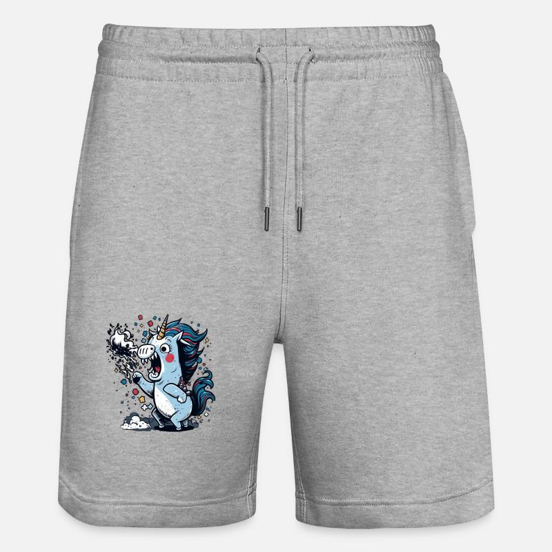 Wütendes Einhorn speiht Feuer - Stanley/Stella Unisex Bio Joggingshorts Trainer - Grau meliert