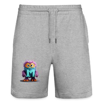 Mehrfarbiges Monster mit Buchstabe M - Stanley/Stella Unisex Bio Joggingshorts Trainer  - Grau meliert - Vorne - Nik (191cm) & Marisol (170cm)