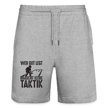 Wer gut legt braucht keine Taktik Bouler Petanque - Stanley/Stella Unisex Bio Joggingshorts Trainer  - Grau meliert - Vorne - Nik (191cm) & Marisol (170cm)