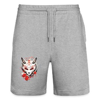 Kumiho Fox Mask Japan Kitsune Samurai Anime - Stanley/Stella Trainer Unisex Organic Jogging Shorts - heather grey - Front - Nik (191cm) & Marisol (170cm)