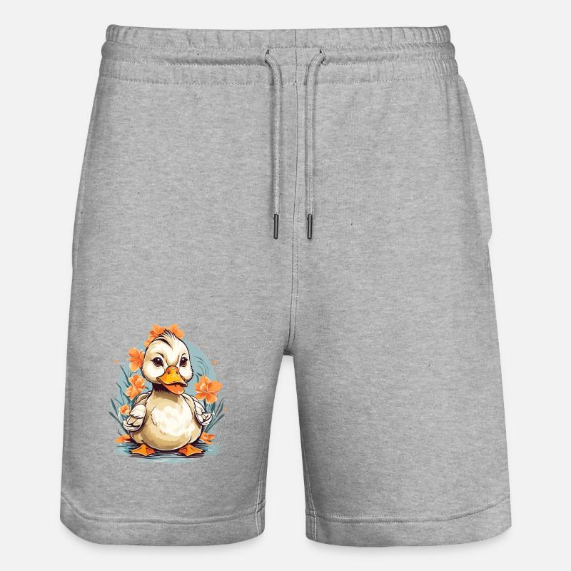 Canard mignon avec des fleurs - Short de jogging bio TRAINER Stanley/Stella unisexe - gris chiné