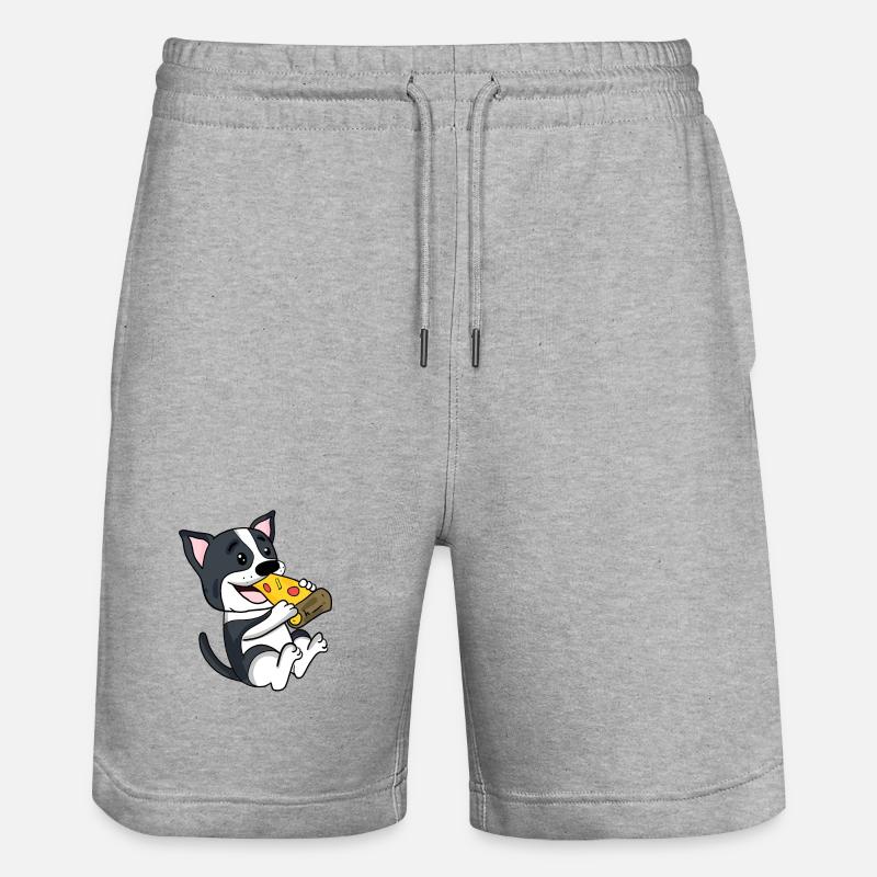 Pizza pour chien Boston Terrier - Short de jogging bio TRAINER Stanley/Stella unisexe - gris chiné