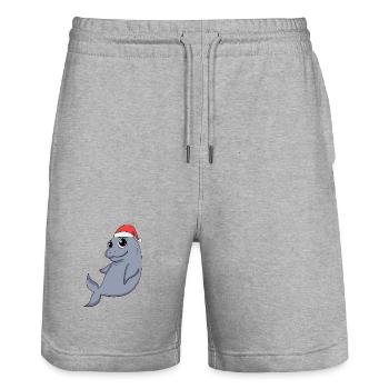 Dugong Noël - Short de jogging bio TRAINER Stanley/Stella unisexe - gris chiné - Devant - Nik (191cm) & Marisol (170cm)