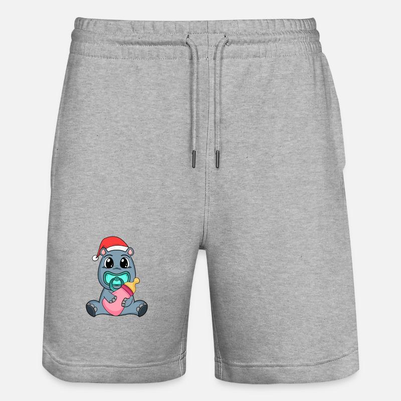 Hippopotame bébé Noël - Short de jogging bio TRAINER Stanley/Stella unisexe - gris chiné