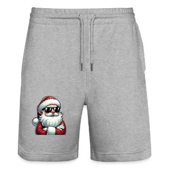 Santa Chill with sunglasses - Stanley/Stella Trainer Unisex Organic Jogging Shorts - heather grey - Front - Nik (191cm) & Marisol (170cm)