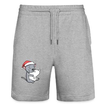 Chat Mignon Korat Chat Fatigué Noël - Short de jogging bio TRAINER Stanley/Stella unisexe - gris chiné - Devant - Nik (191cm) & Marisol (170cm)