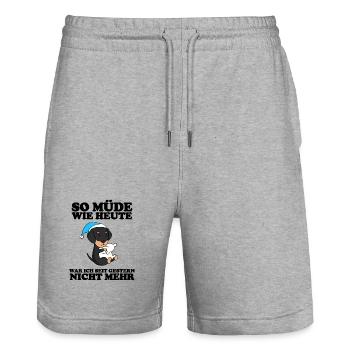 Müde Spruch Verschlafen Schlafen Ausschlafen Faul - Stanley/Stella Unisex Bio Joggingshorts Trainer  - Grau meliert - Vorne - Nik (191cm) & Marisol (170cm)