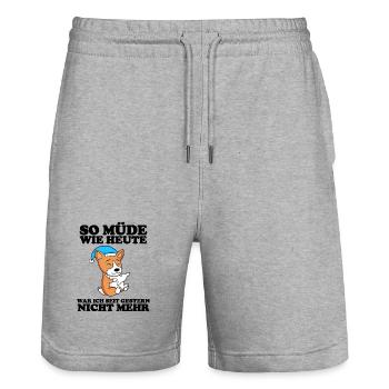 Müde Spruch Verschlafen Schlafen Ausschlafen Faul - Stanley/Stella Unisex Bio Joggingshorts Trainer  - Grau meliert - Vorne - Nik (191cm) & Marisol (170cm)