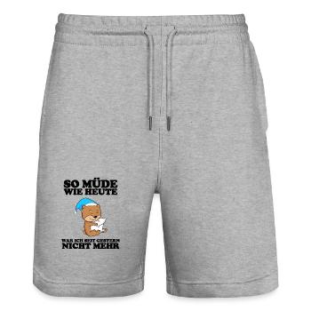 Müde Spruch Verschlafen Schlafen Ausschlafen Faul - Stanley/Stella Unisex Bio Joggingshorts Trainer  - Grau meliert - Vorne - Nik (191cm) & Marisol (170cm)